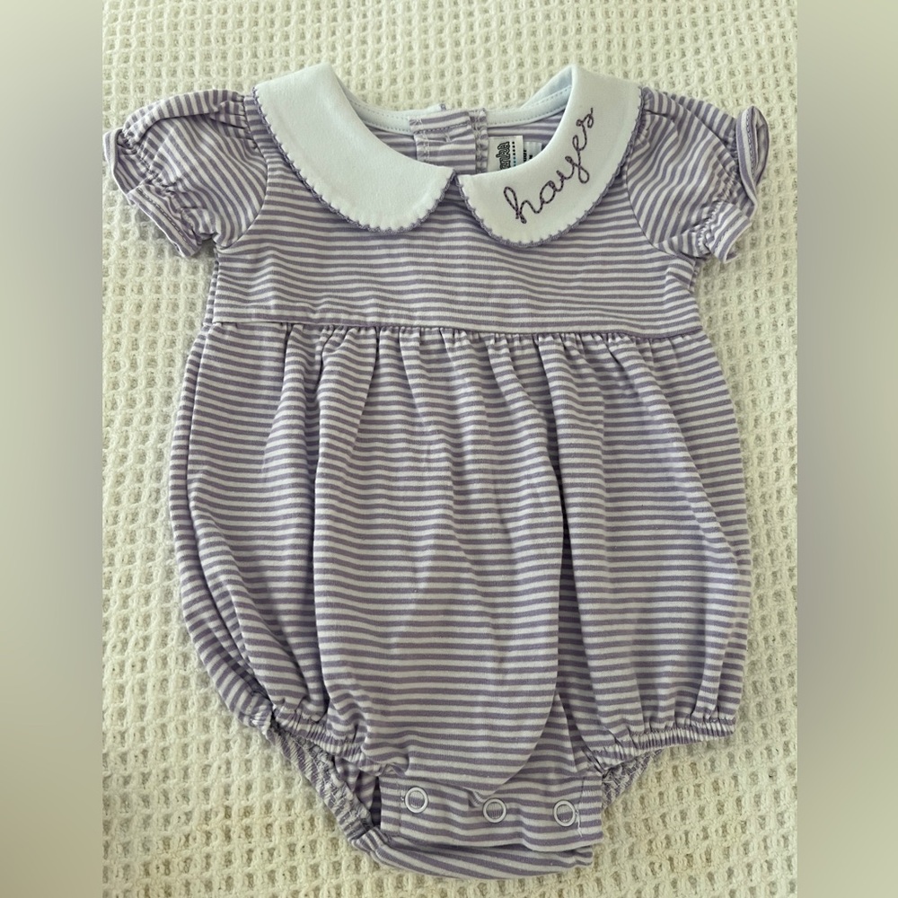 Hayes Monogrammed 3 mos Baby Bubble with Peter Pan Collar